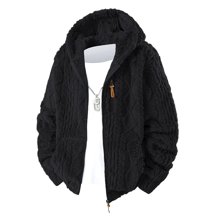 Herren Kuschelige Teddy-Fleece Kapuzenjacke mit durchgehendem Reißverschluss und Brusttasche Drune