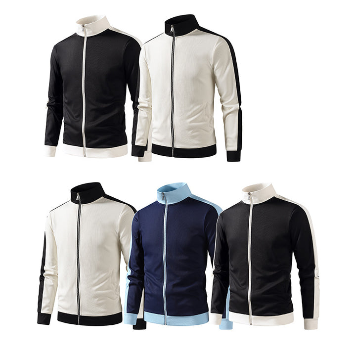 Herren retro Trainingsjacke mit Stehkragen, Kontraststreifen und sichtbarem Reißverschluss Drune