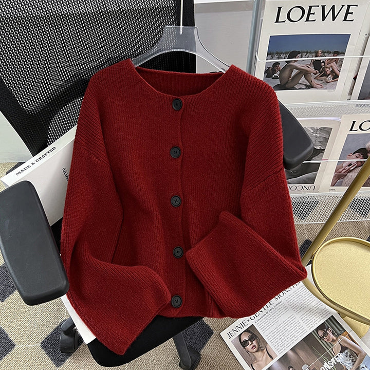 Damen lässiger Strickcardigan mit dekorativen Knopfdetails und weitem Schnitt Drune