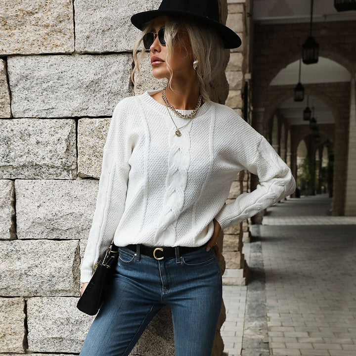 Damen Feiner Rundhals-Pullover mit Zopfmotiv und geripptem Saum Drune