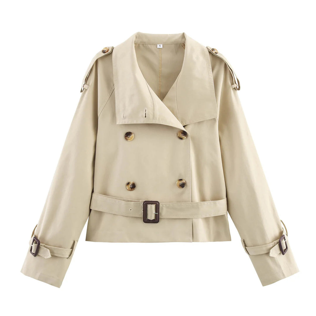 Damen nan kurz geschnittener Trenchcoat im Cropped-Stil mit doppelreiher, Schulterklappen und Taillengürtel Drune