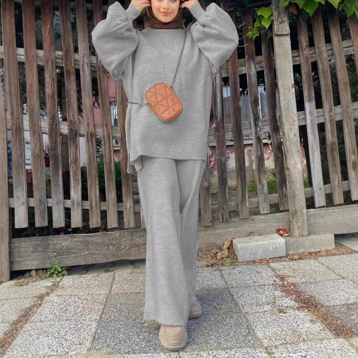 Damen Oversize-Strickset mit Ballonärmeln & weitem Palazzo-Hosenbein Drune