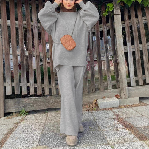 Damen Oversize-Strickset mit Ballonärmeln & weitem Palazzo-Hosenbein Drune