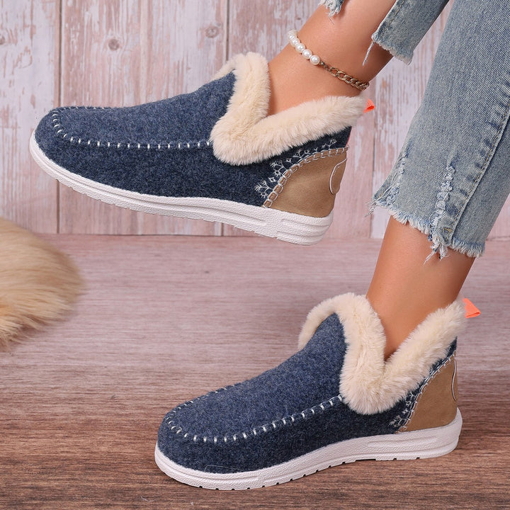 Damen Gefütterte Kurzstiefel-Hausschuhe mit Faux-Fellkragen und rutschfester Gummisohle Drune