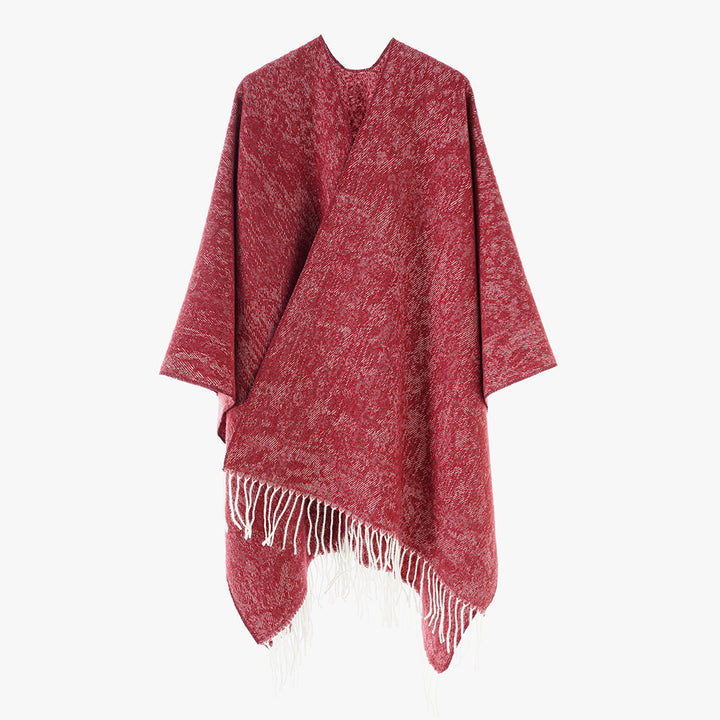 Damen Poncho aus Wollmisch-Strick mit Fransen und weitem Oversize-Schnitt Drune
