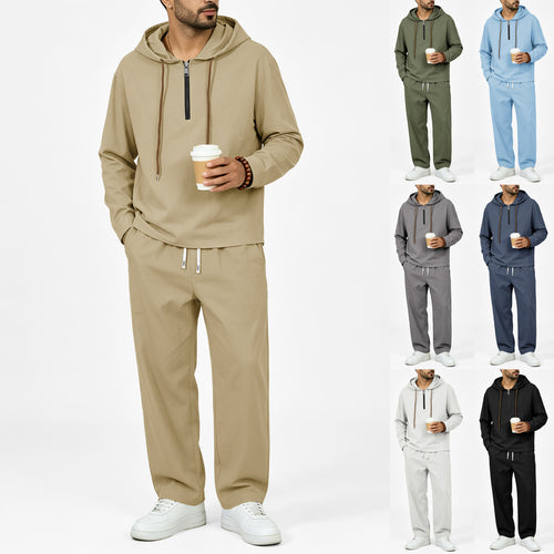 Herren Leichter Halbzip-Kapuzenpullover im Relaxed-Fit mit Kordelzug Drune