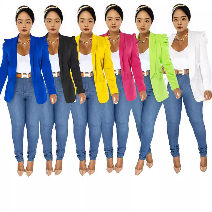 Damen Eleganter Blazer mit Schulterpolstern Drune