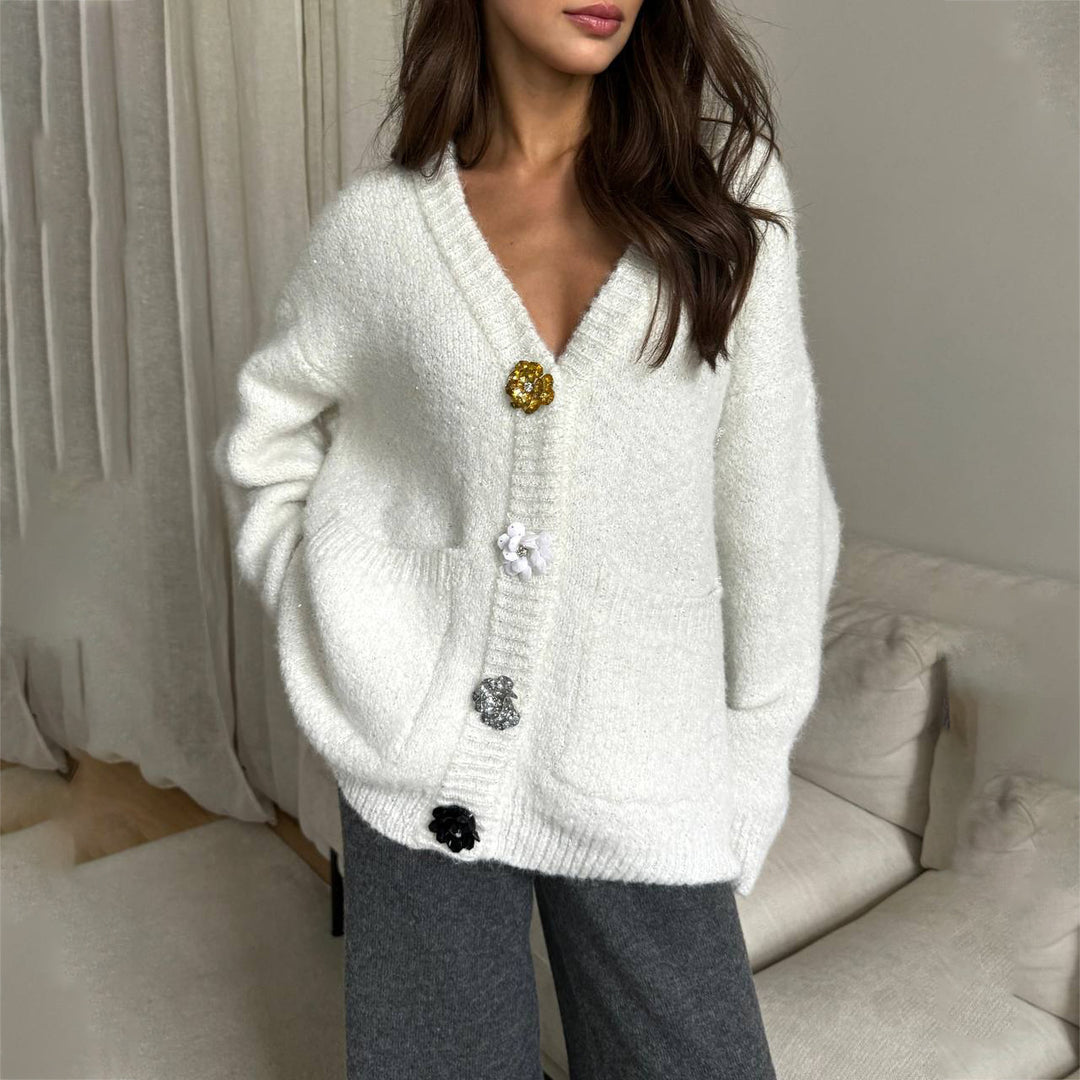 Damen Strickjacke mit auffälligen Knopfdetails und weichem Material Drune