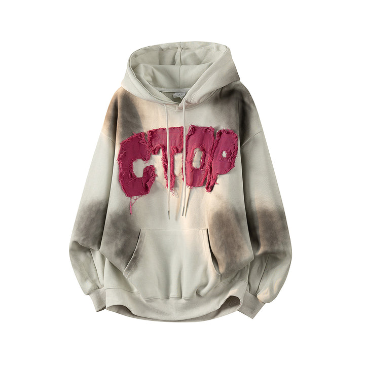 Unisex Oversize Kapuzenpullover mit handschriftlichem Grafik-Print, Kängurutasche & geripptem Saum Drune