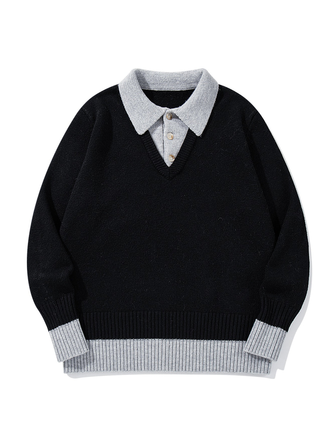Herren Polokragen-Strickpullover mit Knopfleiste und kontrastierten Bündchen Drune