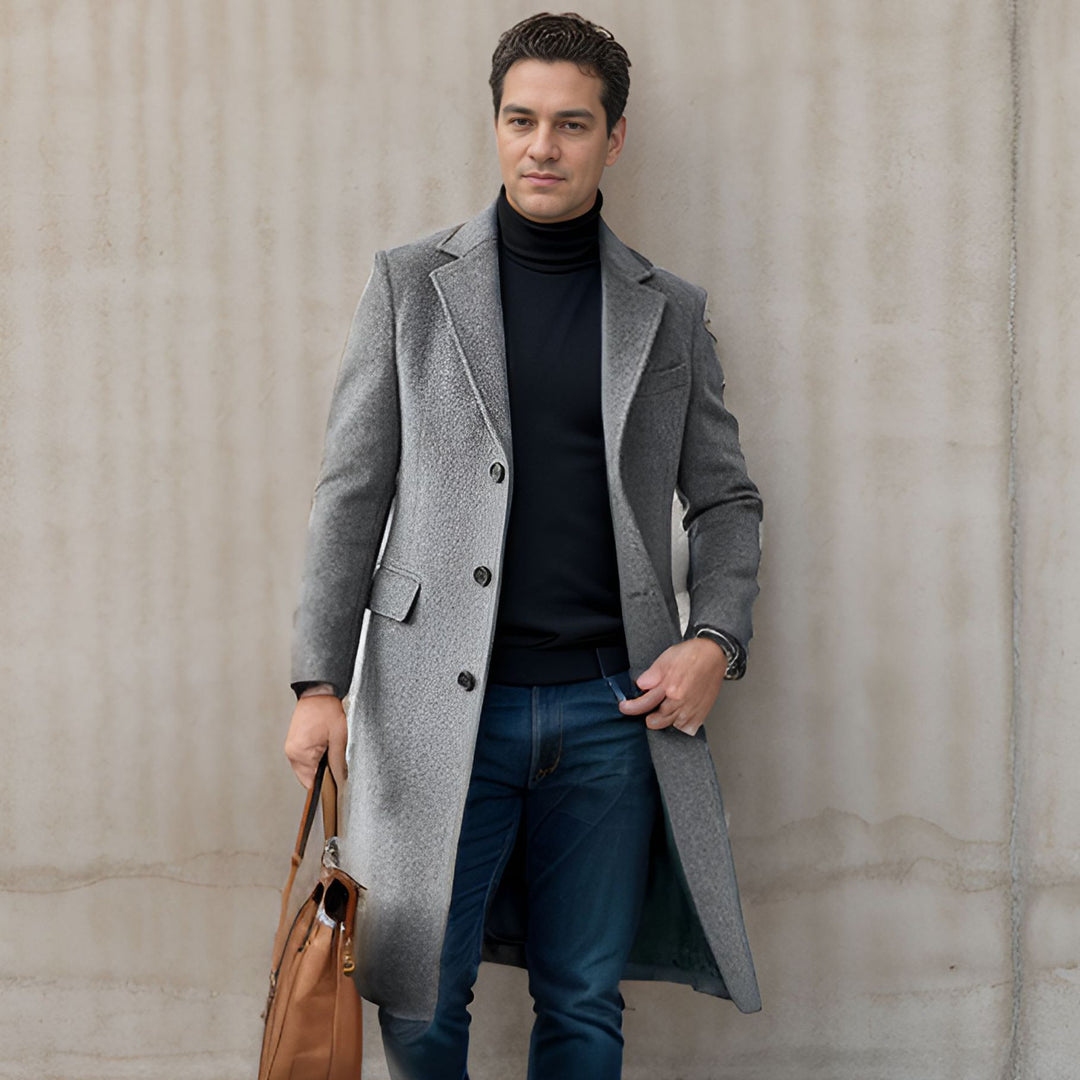 Herren eleganter lange Wool Blend Mantel Drune