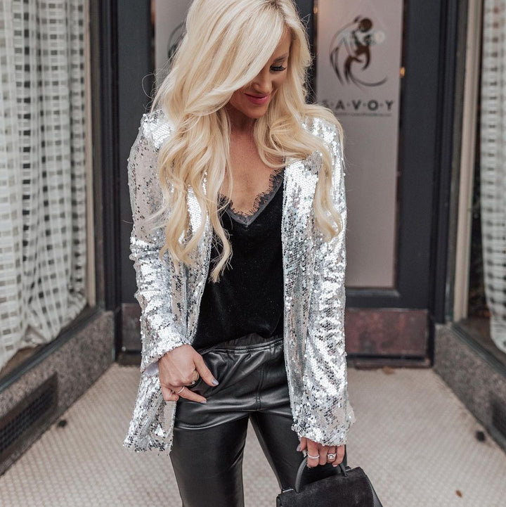 Damen Glamouröse Paillettenjacke mit elegantem Schnitt und schimmerndem Obermaterial Drune