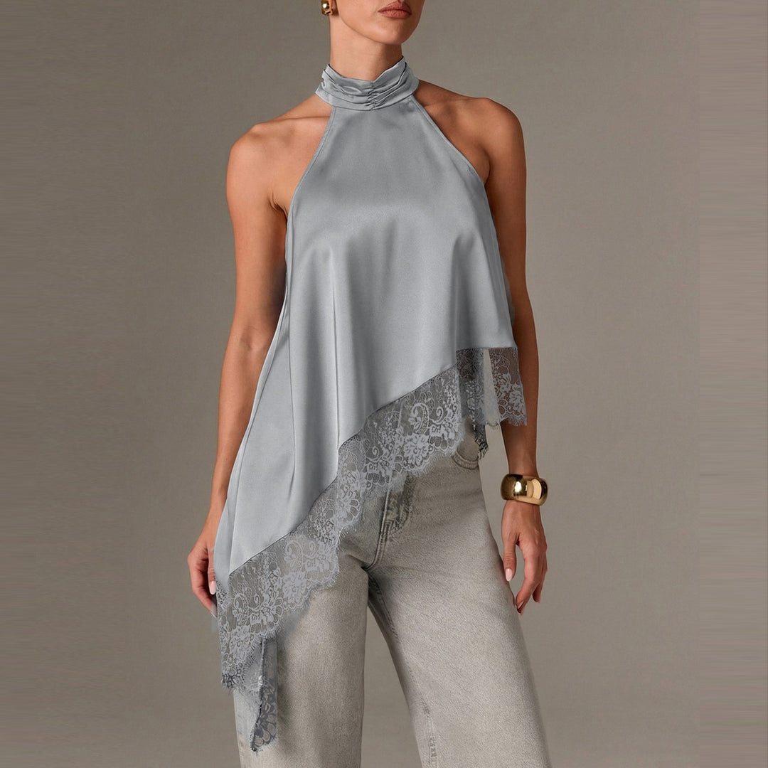 Damen luftiges Chiffon-Top mit eleganter Spitzenverzierung Drune