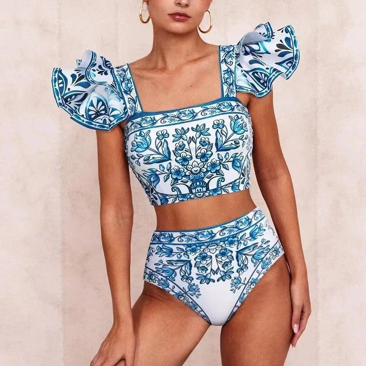 Damen Bikini-Set mit verspieltem Puffärmel und elegantem Wickelrock Drune