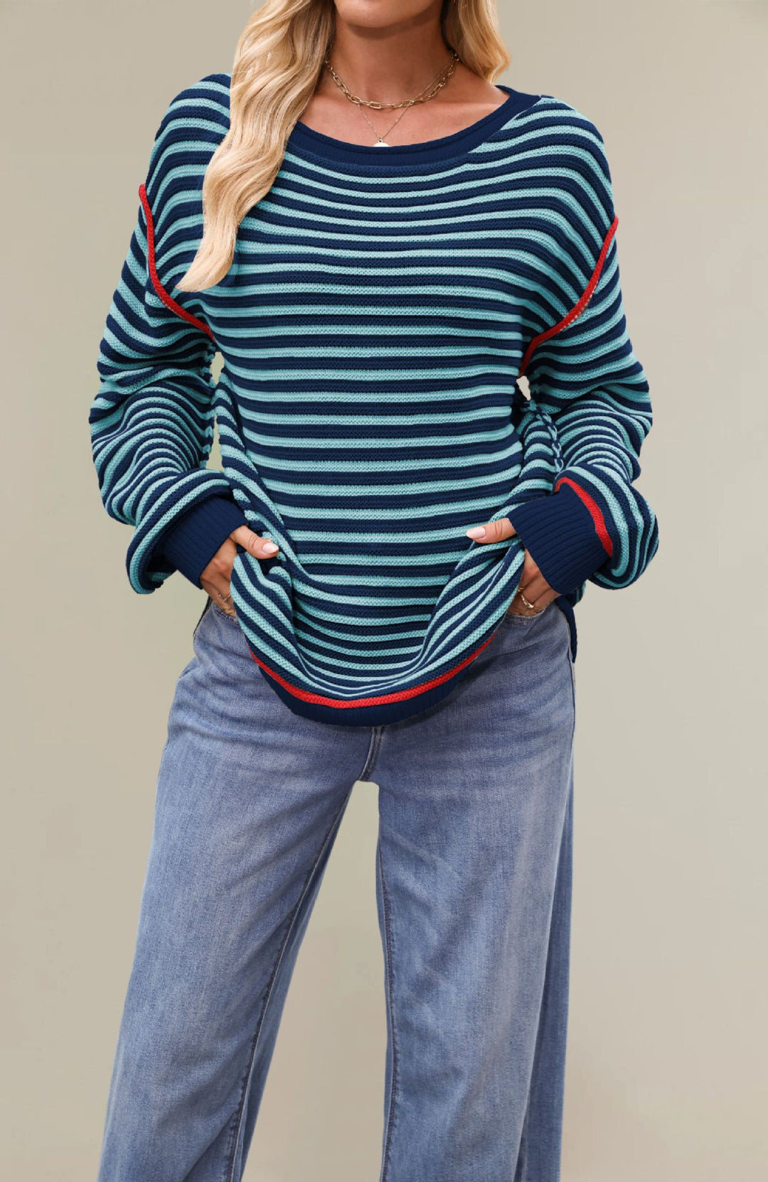 Damen gestreifter Pullover mit weichem Stoff und lässigem Schnitt Drune