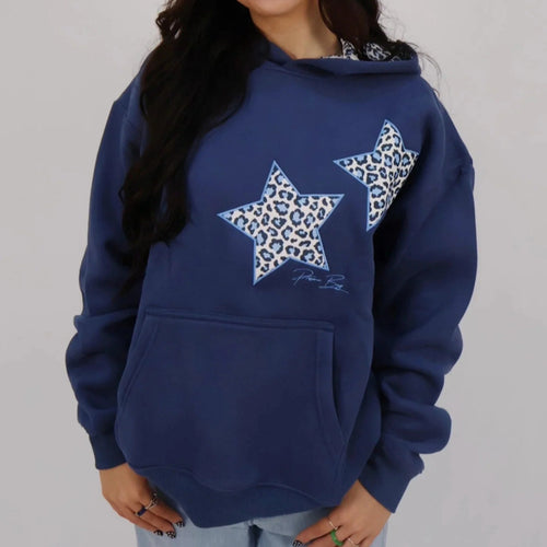 Damen nan Oversize-Kapuzenpullover mit Stern-Applikationen und gefütterter Kapuze Drune