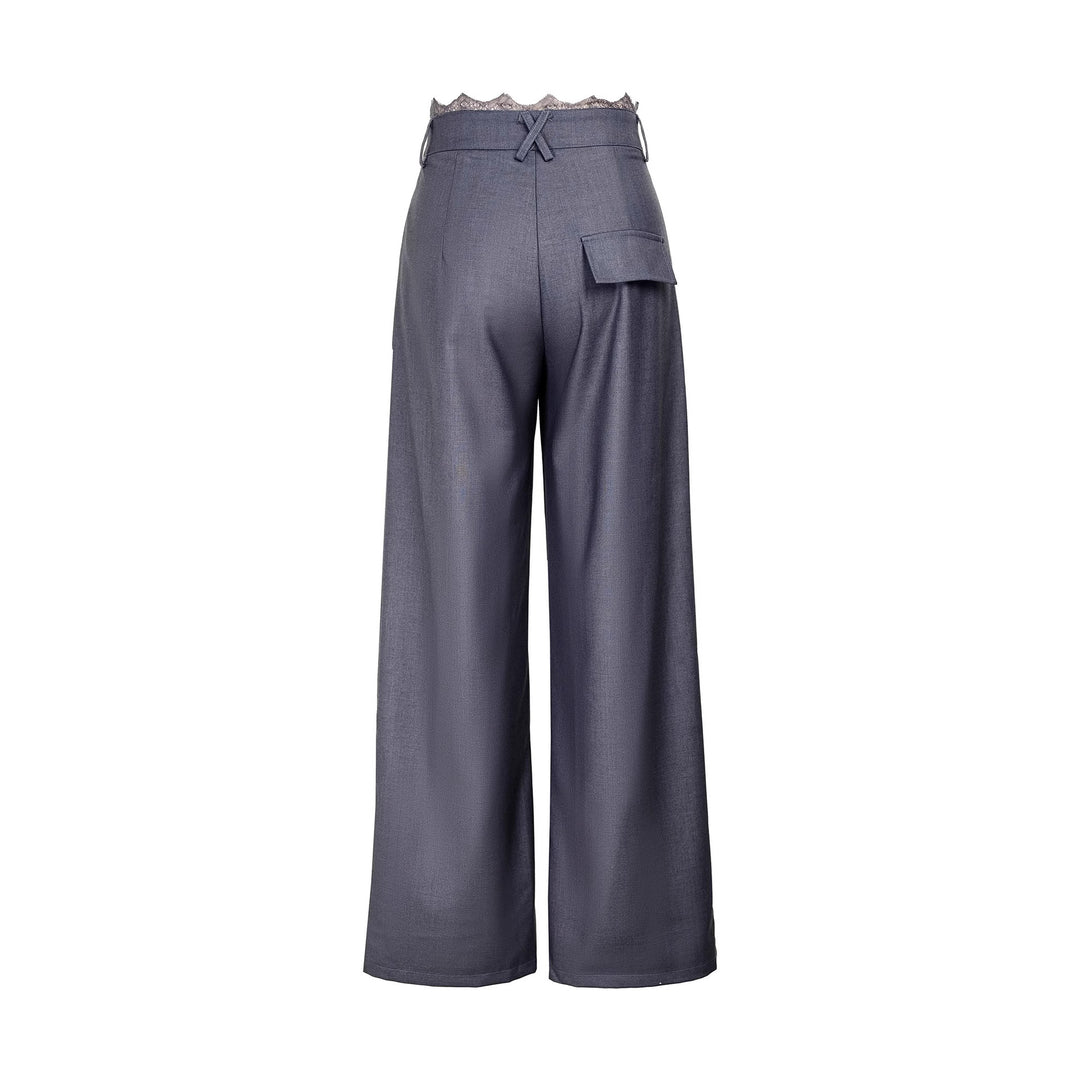 Damen Stylische High-Waist-Hose mit dekorativem Bund Drune