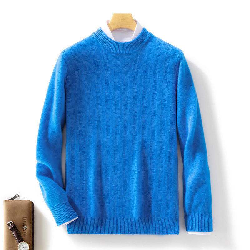 Herren Feinstrickpullover mit kurzem Stehkragen, strukturierter Längsrippe und schlanker Passform Drune