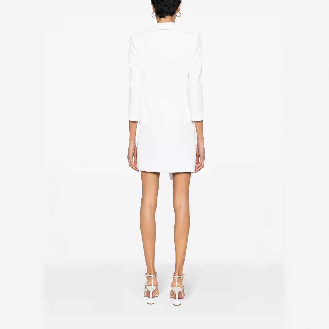 Damen Tailliertes Blazerkleid mit asymmetrischem Saum und 3/4-Ärmeln Drune