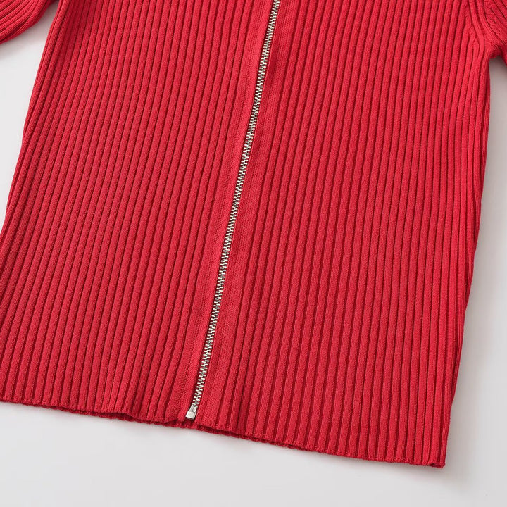 Damen Gerippte kurzärmelige Strickjacke mit durchgehendem Reißverschluss und Polokragen Drune