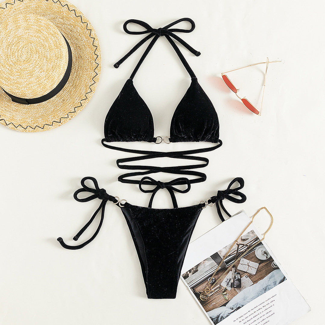 Damen Triangel-Bikini mit verstellbaren Trägern und luxuriösem Samt-Design Drune