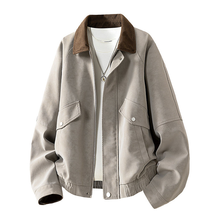 Herren Oversize Velours‑Optik Übergangsblouson mit Hemdkragen, Reißverschluss & elastischem Saum Drune