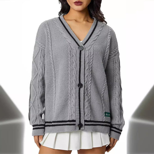 Damen Grobstrick-Cardigan mit dekorativen Sternen und kontrastierendem Bund Drune