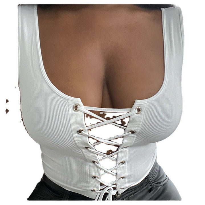 Damen modisches Laceshirt mit tiefem V-Ausschnitt Drune
