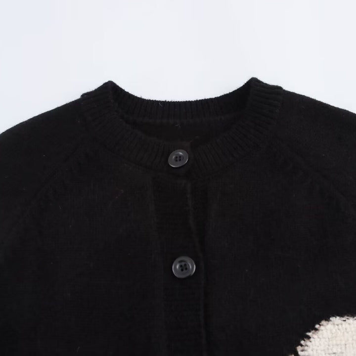 Damen Strickcardigan mit verspielten Tierintarsien und 3D‑Applikationen Drune
