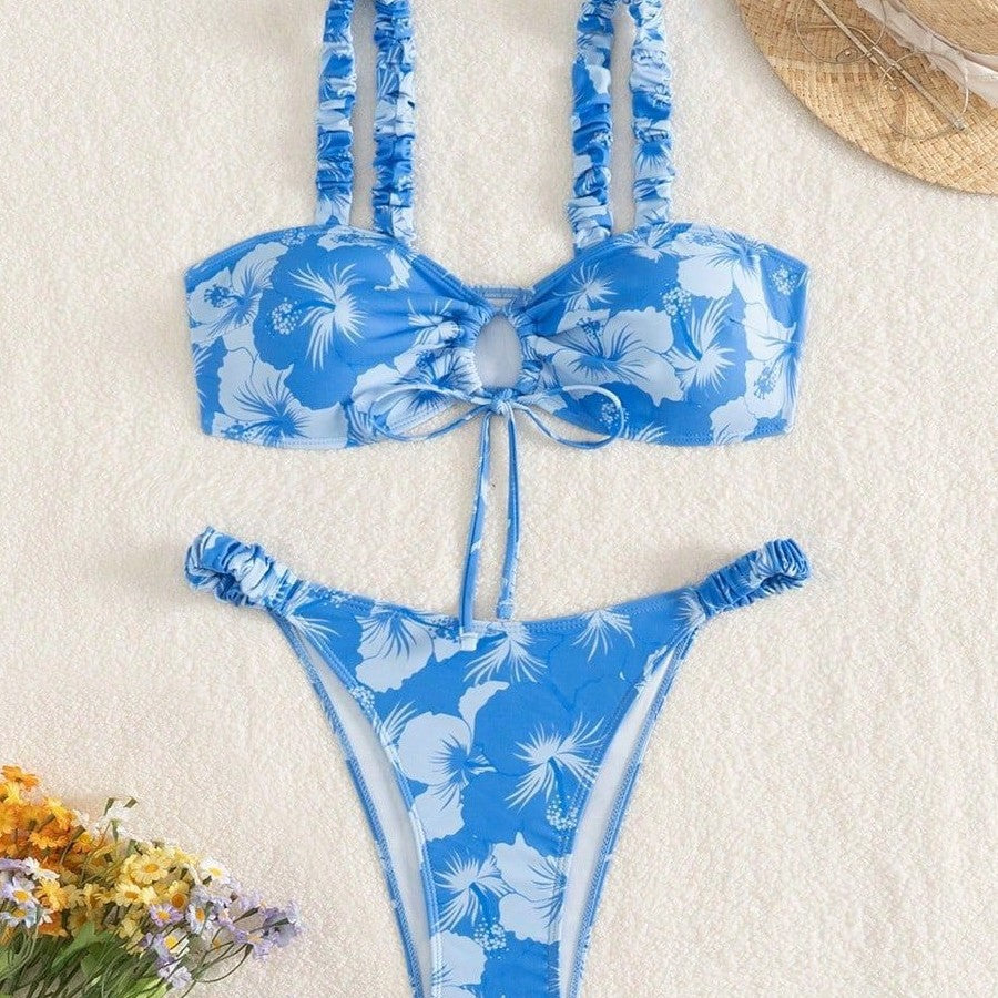 Damen Hochgeschnittener Bikini mit Rüschendetails Drune