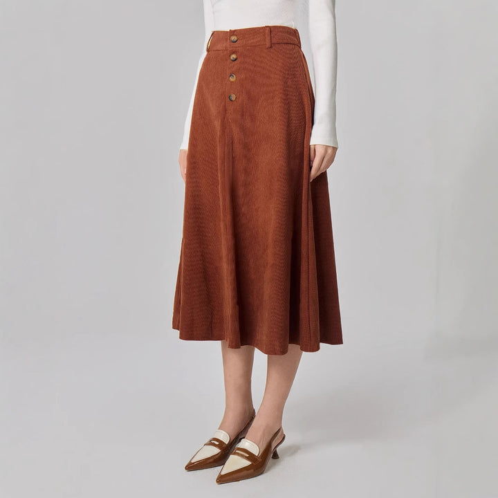 Damen Midi-Rock im eleganten A-Linien-Schnitt mit dekorativen Knopfdetails Drune