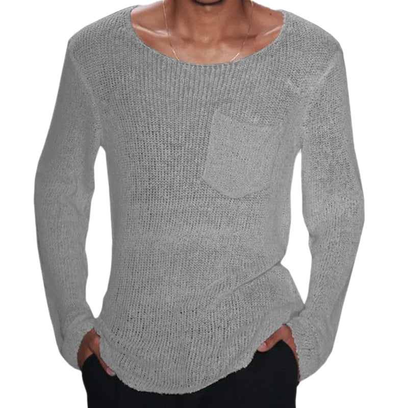 Herren lässiger Pullover mit offener Maschenstruktur und Brusttasche Drune