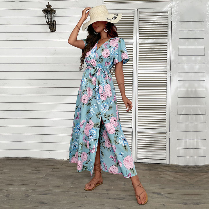 Damen Maxikleid mit floralem Design und eleganter Wickeloptik Drune