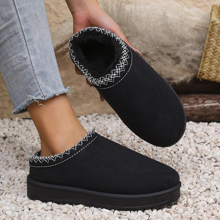 Damen Gefütterte Velours‑Slipper mit gestricktem Schaftbund und profilierter Plateausohle Drune