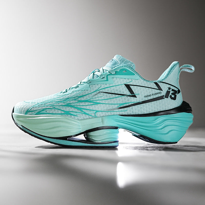 Unisex gedämpfte Straßenlaufschuhe mit mehrlagiger Energierückführungssohle und belüftetem Strickoberteil Drune