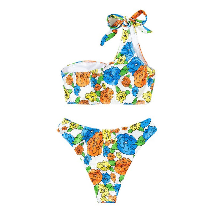 Damen asymmetrischer Bikini mit floralem Design Drune