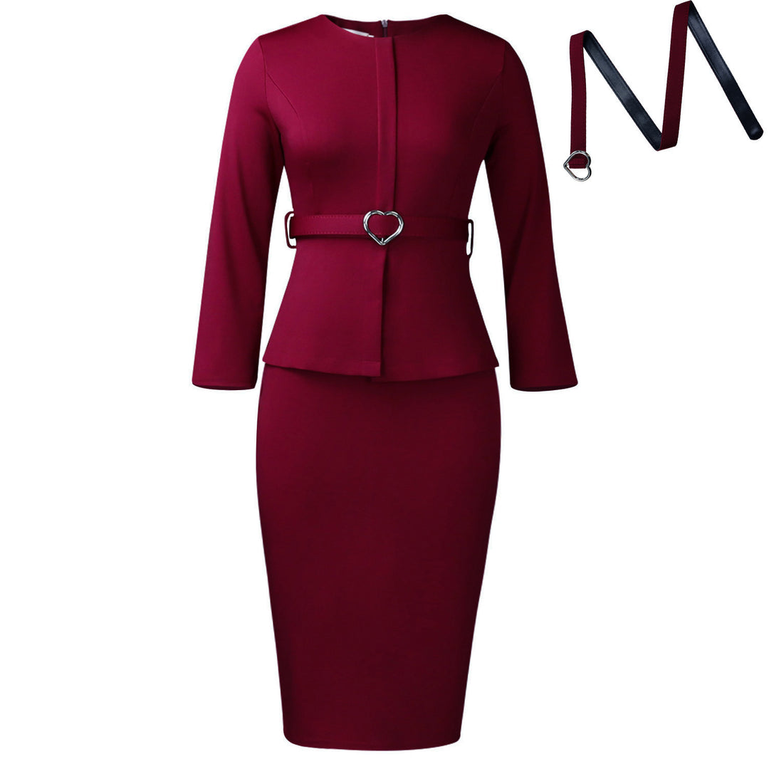 Damen elegantes Etuikleid mit herzförmigem Gürtel und modischem Oberteil Drune