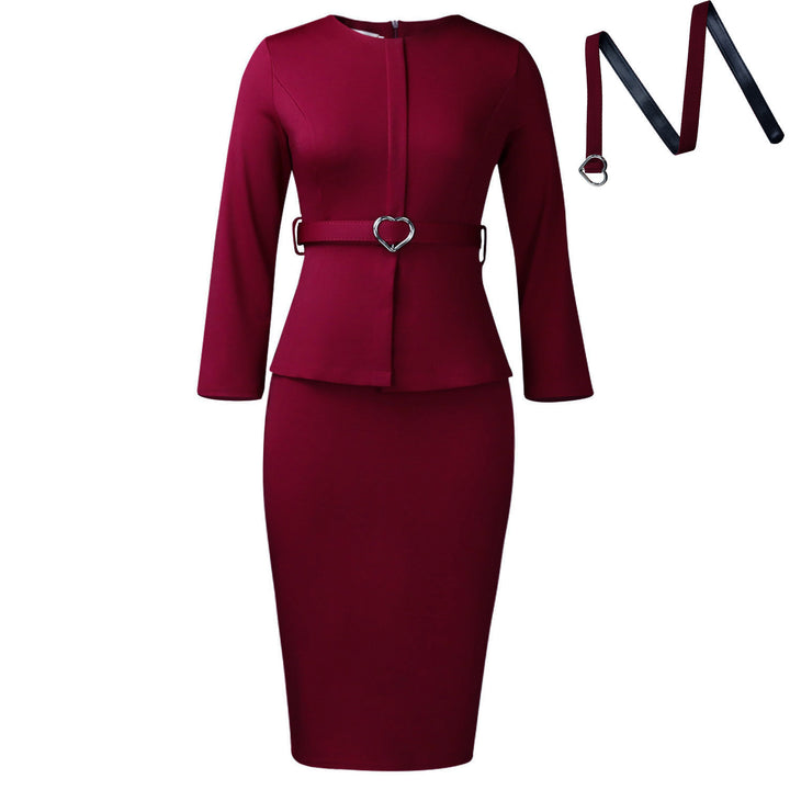 Damen elegantes Etuikleid mit herzförmigem Gürtel und modischem Oberteil Drune