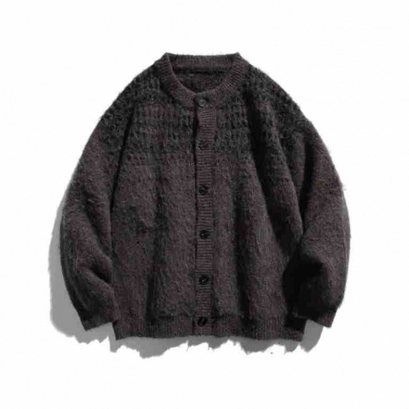 Damen Grobgestrickte Oversize-Strickjacke in Mohair‑Optik mit Rundhalsausschnitt und Knopfleiste Drune