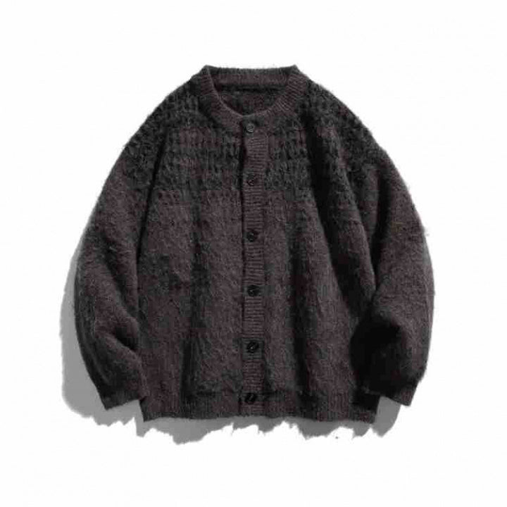 Damen Grobgestrickte Oversize-Strickjacke in Mohair‑Optik mit Rundhalsausschnitt und Knopfleiste Drune