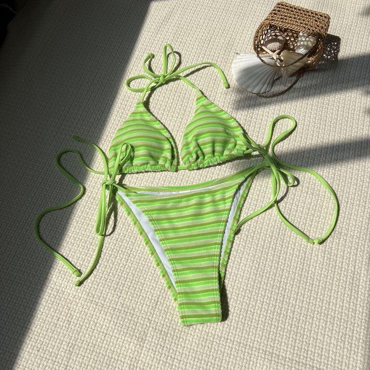 Damen Triangel-Bikini mit verstellbaren Bändern und buntem Streifenmuster Drune
