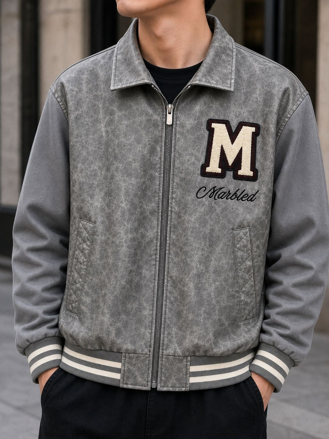 Herren Modische Bomberjacke mit Stickdetails Drune