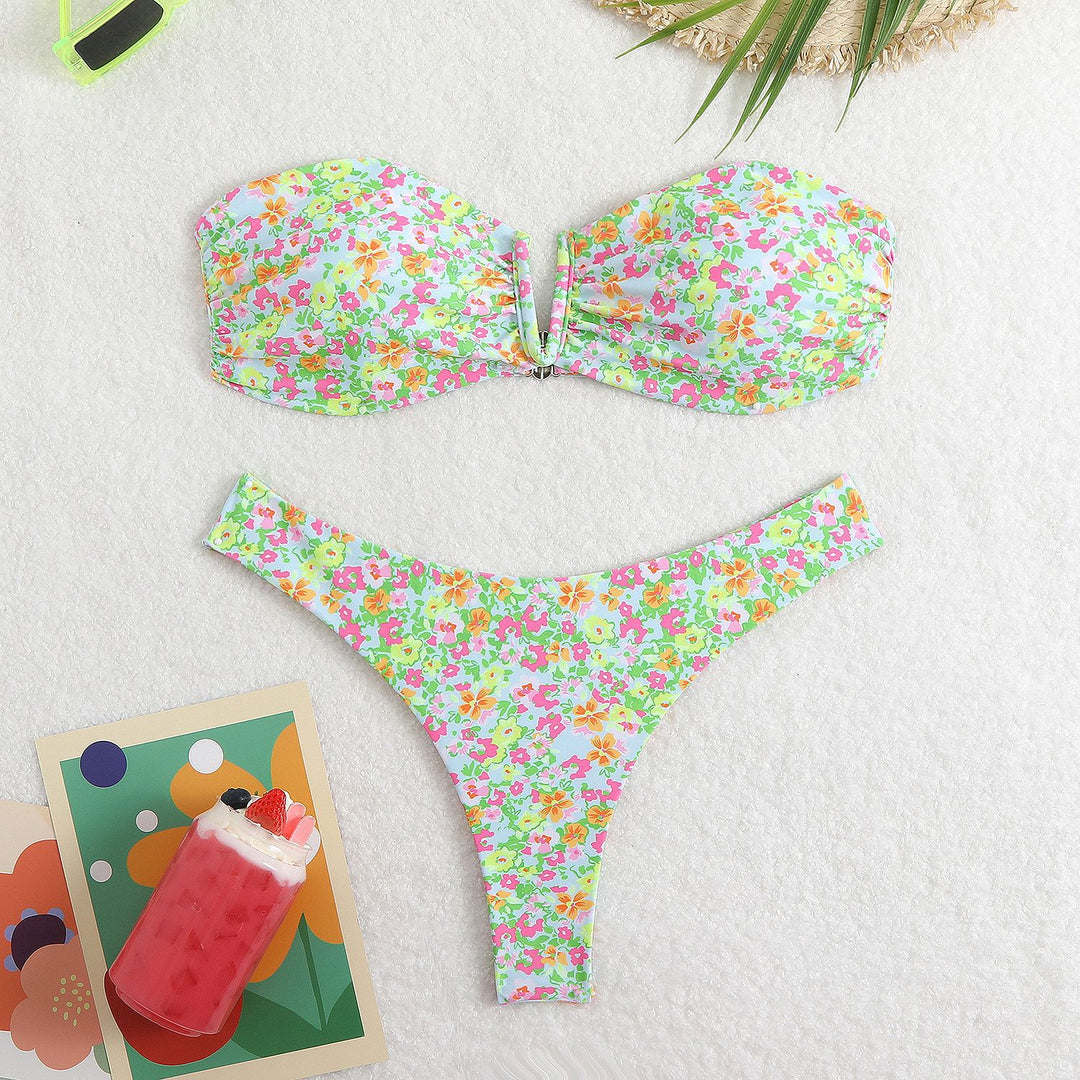 Damen Bandeau-Bikini mit floralen Mustern Drune