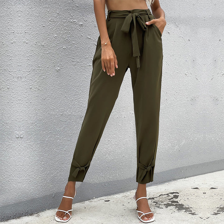 Damen Paperbag-Hose mit Bindegürtel, lockerer Taillenbund und Knoten-Detail am Bein Drune