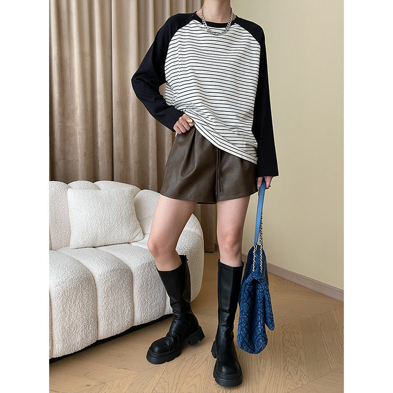 Damen gestreiftes Langarmshirt mit Raglanärmeln Drune