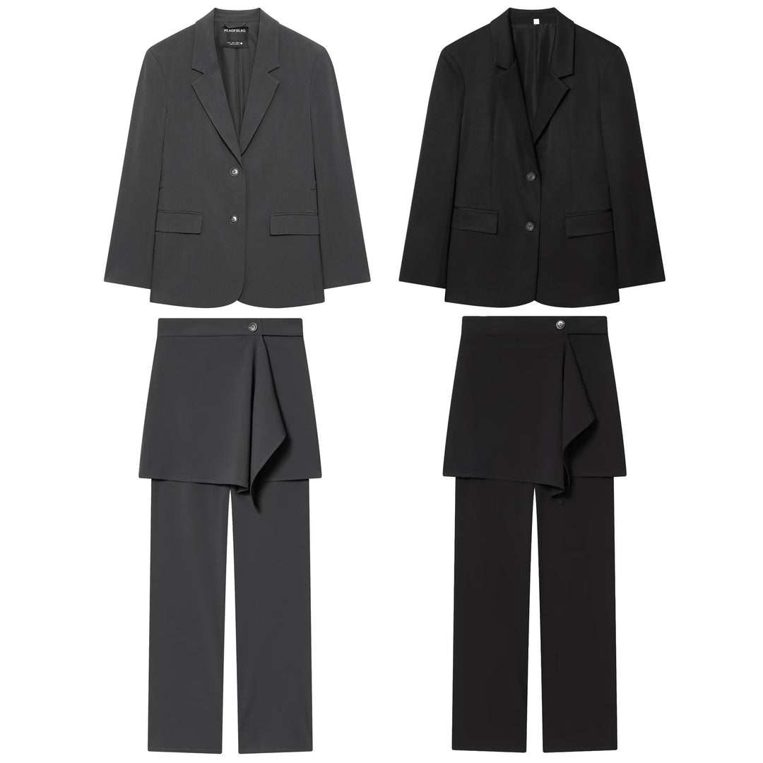 Damen nan Highwaist-Hose mit weitem Bein und asymmetrischem Wickelrock-Overlayer Drune
