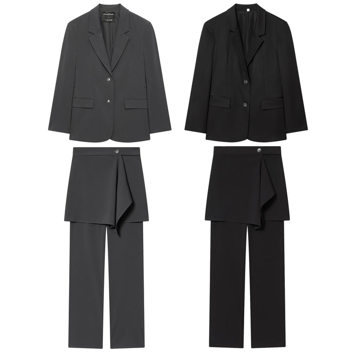 Damen nan Highwaist-Hose mit weitem Bein und asymmetrischem Wickelrock-Overlayer Drune