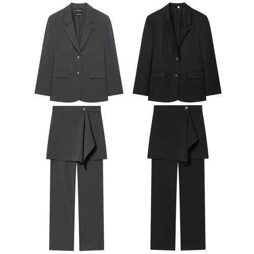 Damen nan Highwaist-Hose mit weitem Bein und asymmetrischem Wickelrock-Overlayer Drune