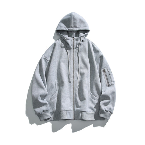 Unisex Oversize-Kapuzenjacke mit Frontreißverschluss, Ärmeltasche und geripptem Saum Drune