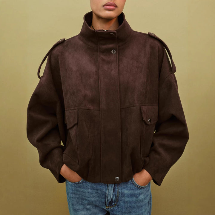Damen Modische Wildlederjacke mit großen Taschen